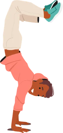 Teenage boy standing upside down jumping on hands performing inspirational mood  Illustration