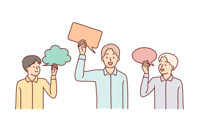 Teenage boys are holding speech bubbles  Illustration