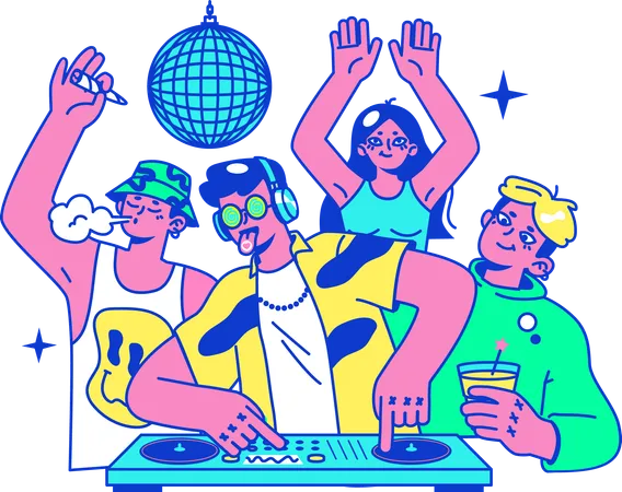 Teenage enjoying dj party  Illustration