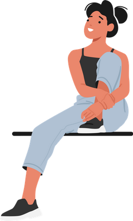 Teenage Girl Casually Perched On Bench  Illustration