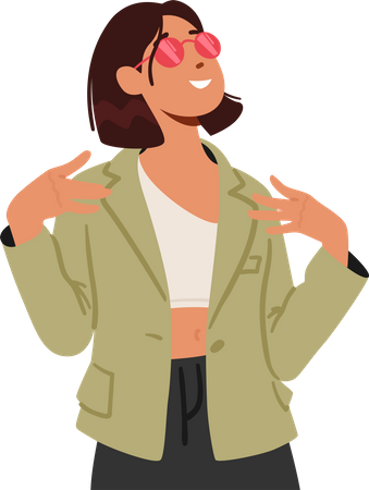 Teenage Girl Confidently Points Towards Herself  Illustration