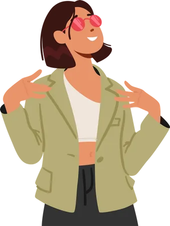 Teenage Girl Confidently Points Towards Herself Expressing Self Assuredness Or Pride In A Subtle Nonverbal Manner Female Character Using Her Hands To Draw Attention Cartoon Vector Illustration Illustration