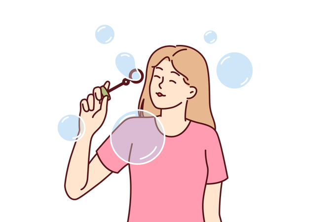 Teenage girl is enjoying soap bubbles  Illustration