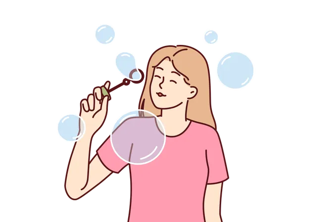 Teenager Girl Blows Soap Bubbles Enjoying Presence Free Time And Absence Of Urgent Matters Carefree Schoolgirl Teen Stands Among Soap Bubbles And Is Too Lazy To Do Extracurricular Work Illustration