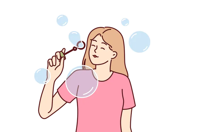 Teenage girl is enjoying soap bubbles  Illustration