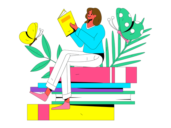 Teenage girl reading book  Illustration