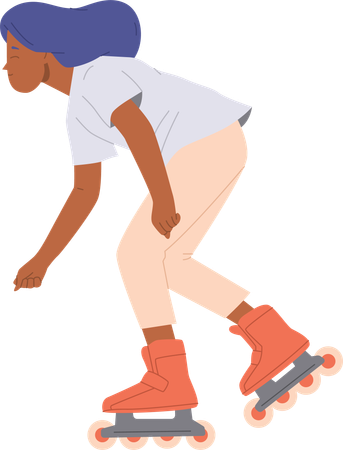 Teenage girl riding fast enjoying extremely speed roller-skating  Illustration