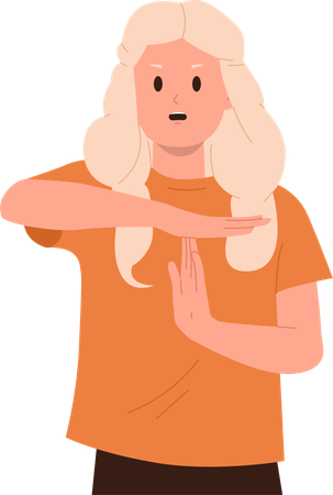 Teenage girl showing break gesture hand sign  Illustration