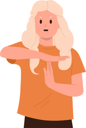 Teenage girl showing break gesture hand sign  Illustration