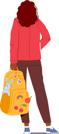 Teenage Girl Student Standing With A Backpack In Hand Illustration