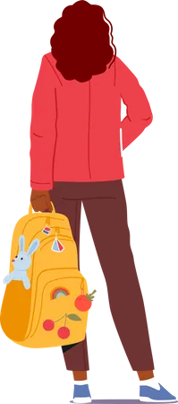 Teenage Girl Student Standing With A Backpack In Hand Illustration