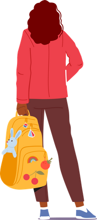 Teenage Girl Student Standing With A Backpack In Hand  Illustration