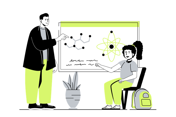 Teenage girl studying in classroom lesson  Illustration