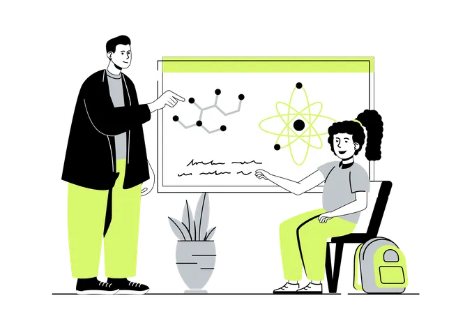 Teenage girl studying in classroom lesson  Illustration