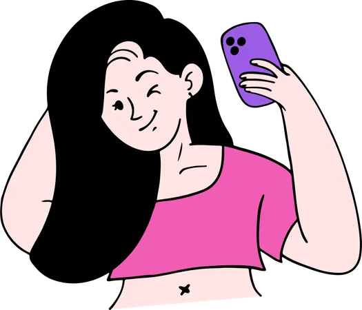 Teenage girl takes a selfie  Illustration