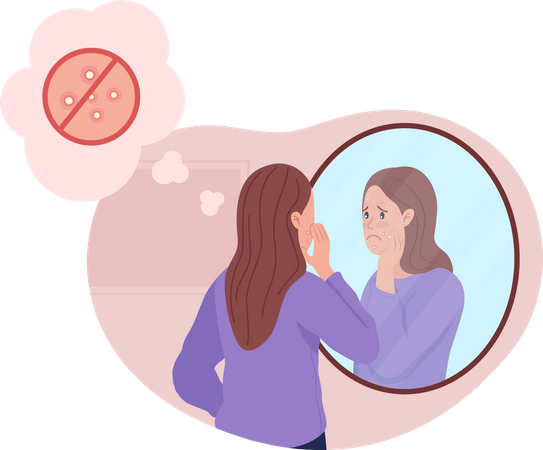 Teenage girl upset over acne  Illustration