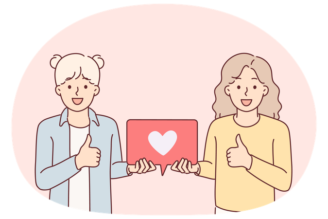 Teenage girls showing social media feedback  Illustration