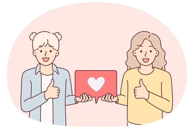 Teenage girls showing social media feedback  Illustration