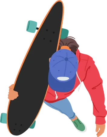 Top View Of A Teenage Woman Character Confidently Walking With A Skateboard Casually Resting On Her Shoulder Showcasing Her Independent And Adventurous Spirit Cartoon People Vector Illustration Illustration