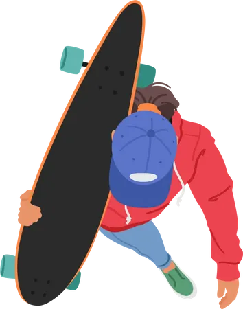 Teenage Woman Walking With Skateboard On Shoulder  Illustration