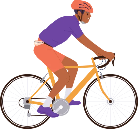 Teenager bicyclist wearing protective safety helmet enjoying speed cycle race  Illustration