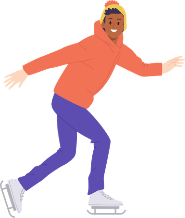 Teenager boy enjoying ice skating rejoicing winter vacation time  Illustration