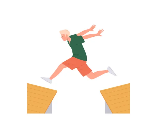 Teenager Boy City Parkour Runner Character Jumping Over House Roof Top Isolated On White Background Vector Illustration Of Sportsman Enjoying Extreme Urban Sports Active Lifestyle Training On Street Illustration