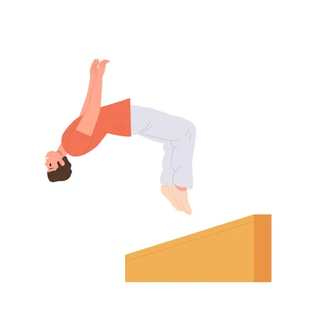 Teenager boy parkour sport lover doing backflip stunt trick jumping  Illustration