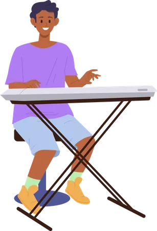 Teenager boy playing synthesizer piano  Illustration