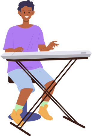 Teenager boy playing synthesizer piano  Illustration