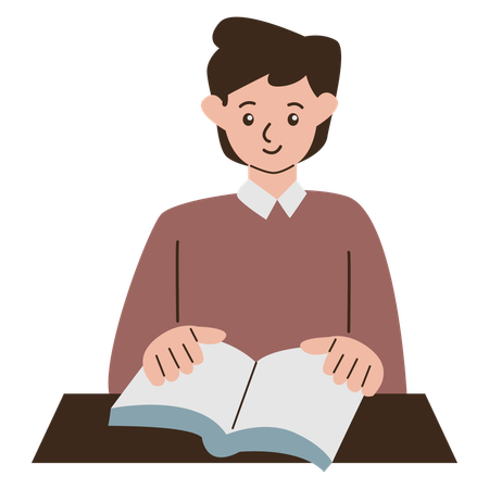 Teenager boy student reading sitting  Illustration