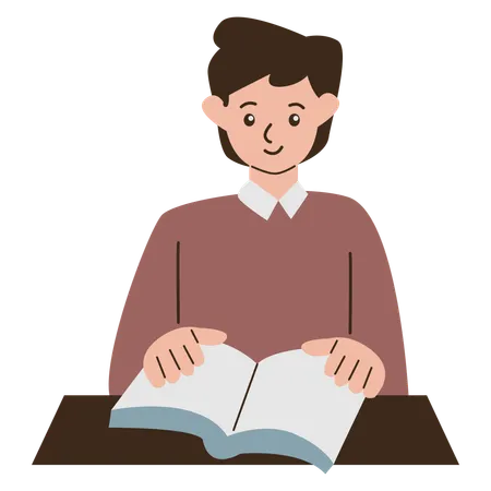 Teenager boy student reading sitting  Illustration