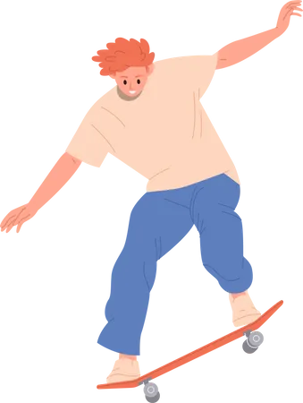 Teenager boy training longboard riding  Illustration