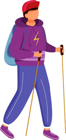 Teenager boy with hiking sticks Illustration