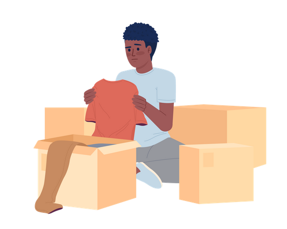 Teenager entrümpelt Kleidung in Kisten  Illustration