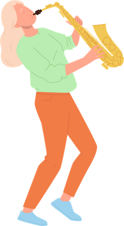 Teenager girl saxophonist playing saxophone  Illustration