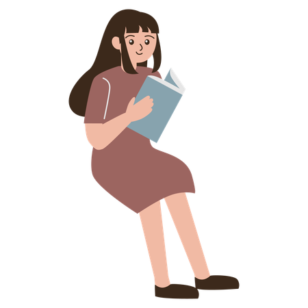 Teenager girl student reading sitting  Illustration