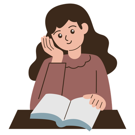 Teenager girl student reading sitting  Illustration