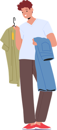 Teenager guy customer carrying t-shirt and jeans pants ready to buy purchases  Illustration