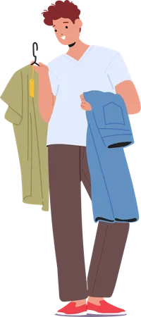 Teenager guy customer carrying t-shirt and jeans pants ready to buy purchases  Illustration