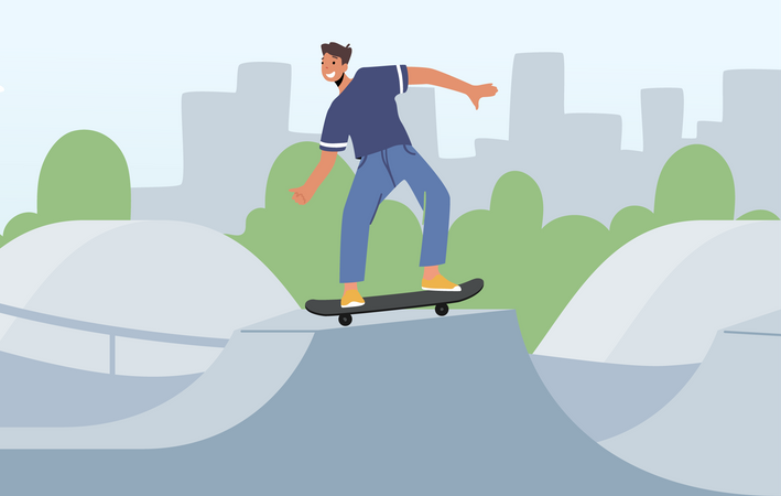 Teenager in Skate Park  Illustration