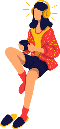 Teenager-Mädchen in bequemer Kleidung hört Musik  Illustration