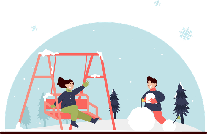 Teenager Playing Snow at Park  Illustration