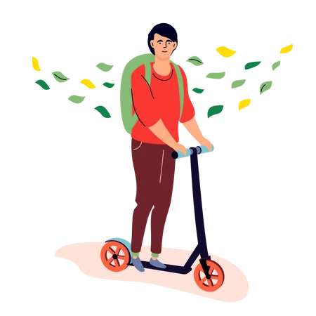 Teenager riding a kick scooter Illustration