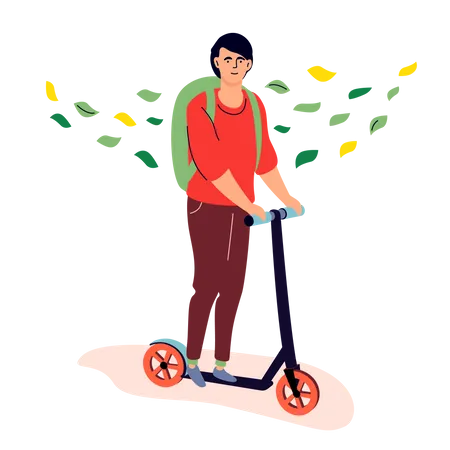 Teenager riding a kick scooter  Illustration