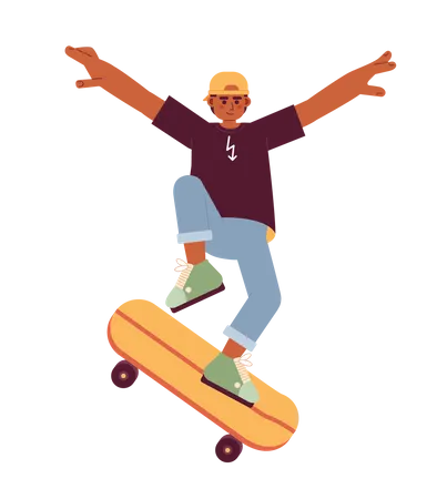 Teenager Riding Skateboard Flat Vector Cartoon Character Skateboarding Youth Culture Spot Illustration Extreme Sport Full Body Person Isolated On White Editable 2 D Simple Drawing Graphic Design Illustration