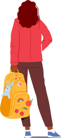 Teenager-Studentin steht mit einem Rucksack in der Hand  Illustration