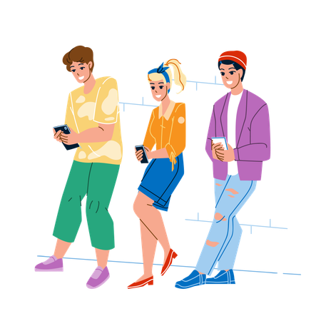 Teenagers are busy on mobile phone  Illustration