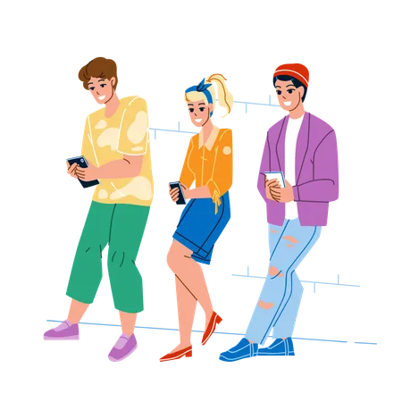 Teenagers are busy on mobile phone  Illustration
