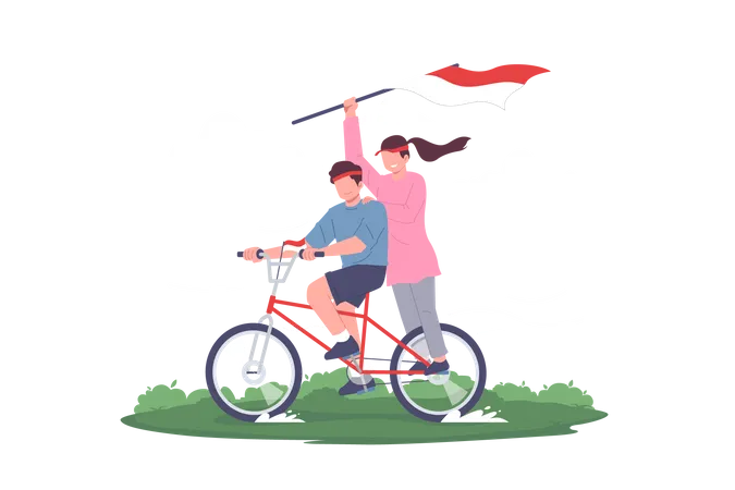 Teenagers Celebrating Indonesia Independence Day on cycle  Illustration